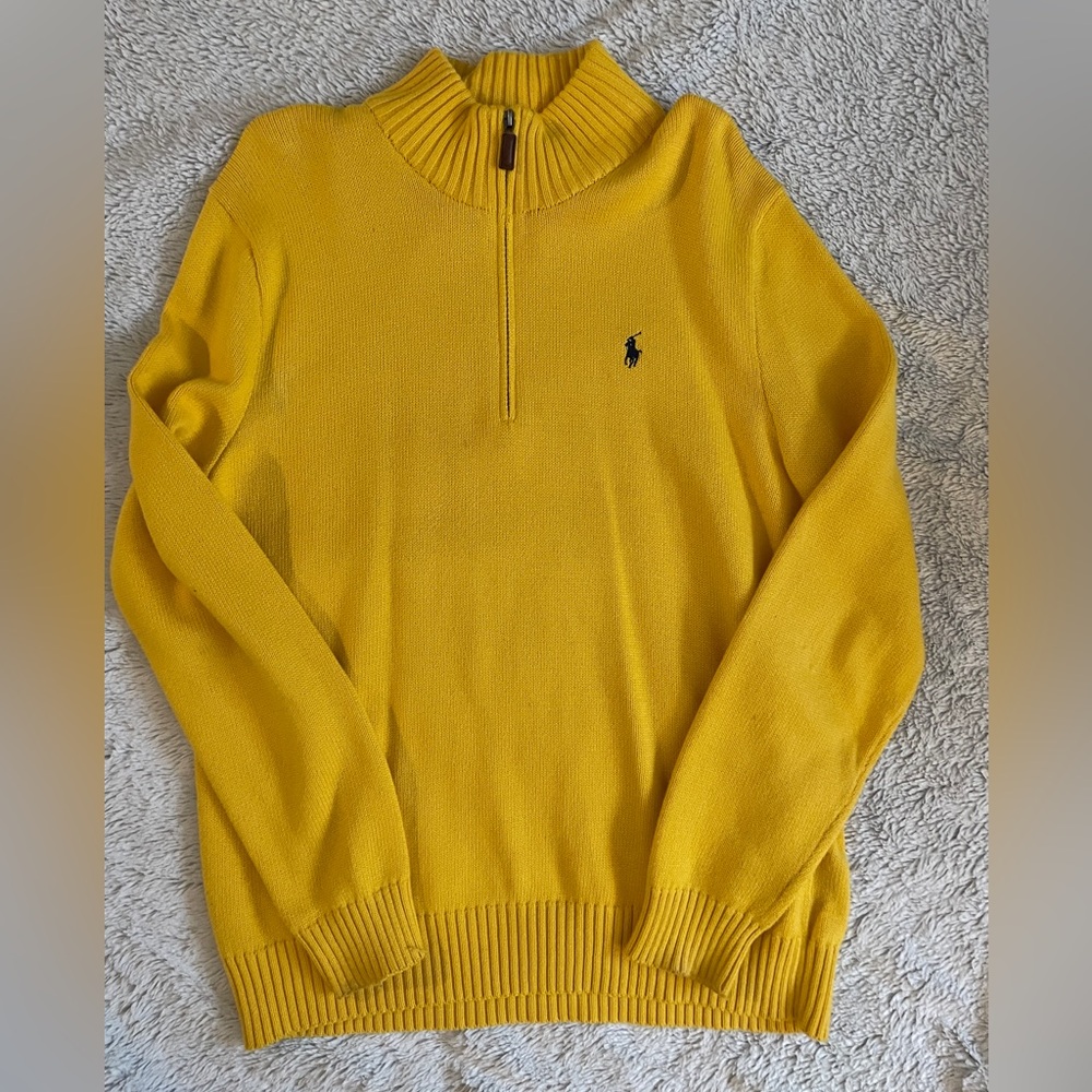 Ralph Lauren Polo Yellow Zip-Up Sweater size Large. 100% cotton